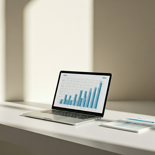 Espacio de trabajo profesional con laptop mostrando graficos financieros
